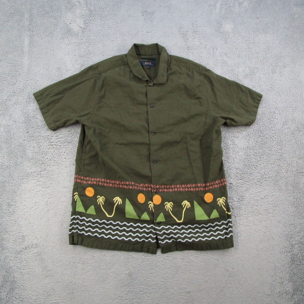 Roark Gonzo Island Shirt Mens Large Olive Green Cotton Linen Tropical RW630